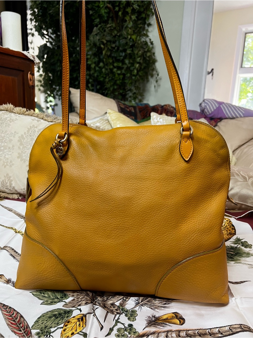 Gucci Bree Medium Dome Mustard Yellow Leather Shoulder Tote 323673